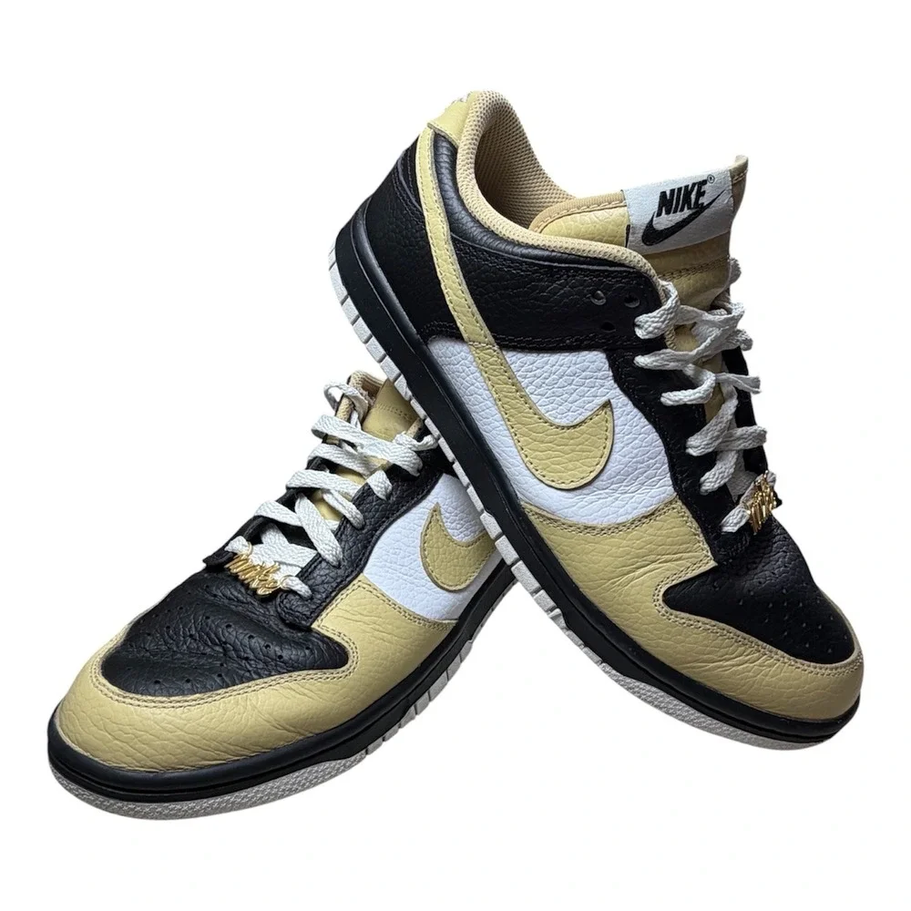 Nike Dunk Low Buff Gold Black White Tumbled Leather Sneakers DV7210-700‎